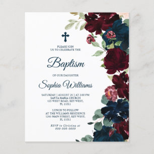 Budget Burgundy & Navy Blue Dopinvitation
