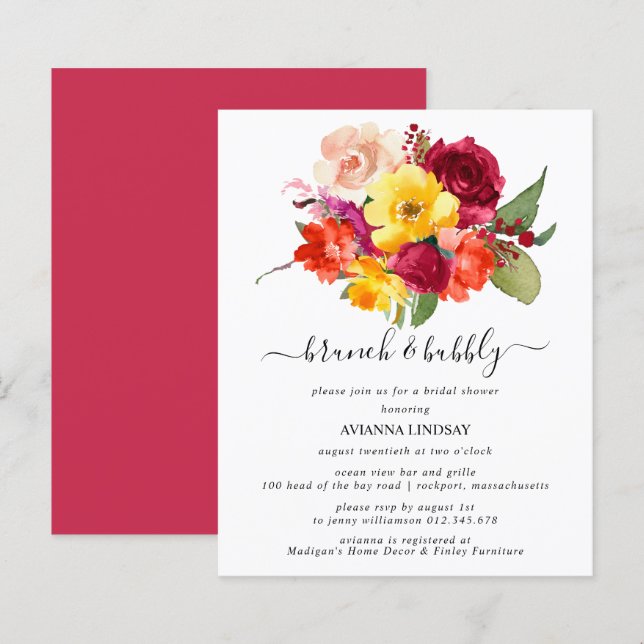 Budget Burgundy Orange Gul Pink Brunch Bubbly (Fram/baksida)