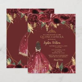 Budget Burgundy Princess Quinceañera-inbjudan