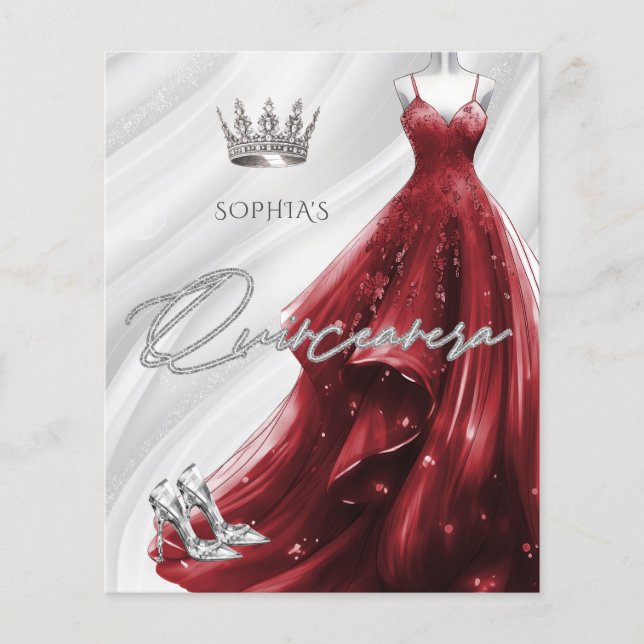 Budget Burgundy Red Dress Quinceañera-inbjudan (Framsida)