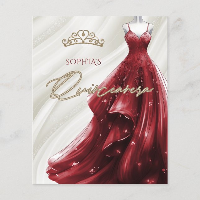 Budget Burgundy Red Dress Quinceañera-inbjudan (Framsida)