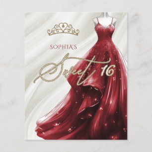 Budget Burgundy Red Dress Sweet 16-inbjudan