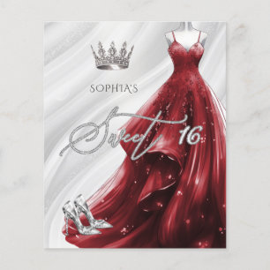 Budget Burgundy Red Dress Sweet 16-inbjudan