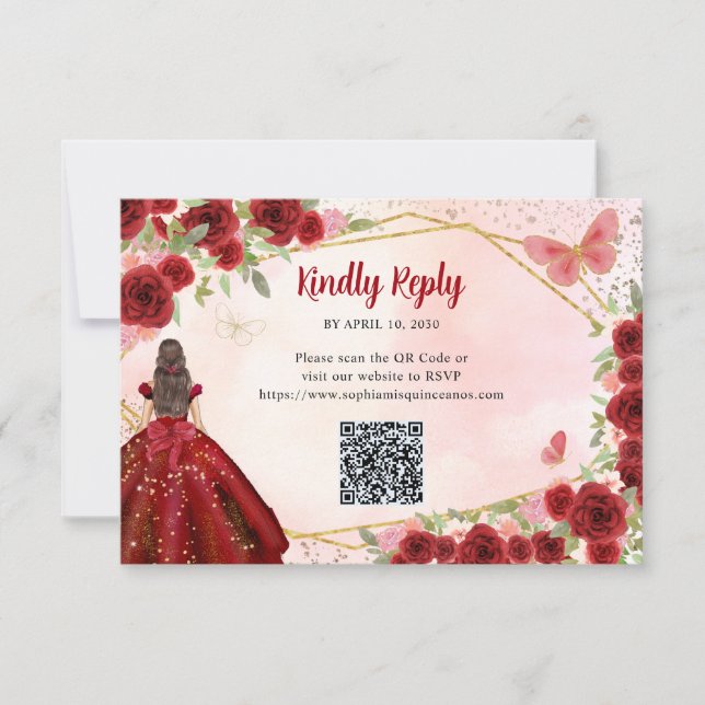 Budget Burgundy Red Guld Blommigt Princess QR OSA Anteckningskort (Framsida)