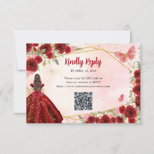 Budget Burgundy Red Guld Blommigt Princess QR OSA Anteckningskort