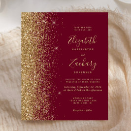 Budget Burgundy Red Guld Glitter bröllopsinbjudan