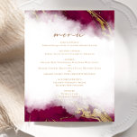 Budget Burgundy Red Guld Marble Bröllop Menu<br><div class="desc">Den här elegantens moderna bröllop-meny har en burgundröd marmor i gräns som trimmas med faux guld-folie. Anpassadet kombinerar skript av guld-färgad med serif-teckensnitt. Den omvända sidan har en matchande burgundi- och guld-marmordesign.</div>