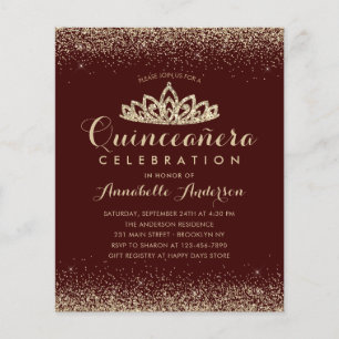 Budget Burgundy Red Guld Quinceañera Tiara Inbjuda
