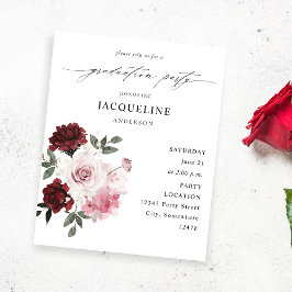 Budget Burgundy Red & Rosa Blommigt Studentfest Flygblad