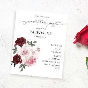 Budget Burgundy Red & Rosa Blommigt Studentfest Flygblad