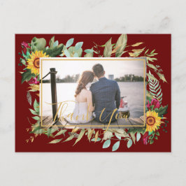 Budget Burgundy Ro Solblommor Tack PHOTO Vykort