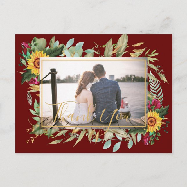 Budget Burgundy Ro Solblommor Tack PHOTO Vykort (Framsida)