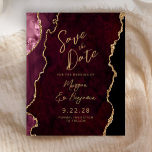 Budget Burgundy Röd Agat Script Save the Date