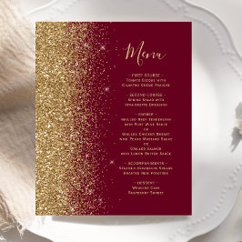 Budget Burgundy Röd Guld Glitter Bröllopsmeny