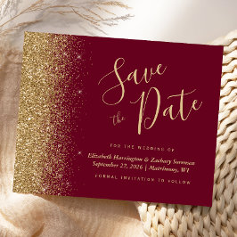 Budget Burgundy Röd Guld Glitter Spara Datum
