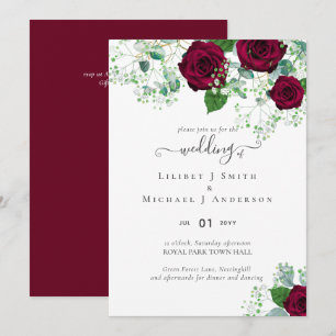 BUDGET Burgundy Röd ros Gypsophila BRÖLLOP