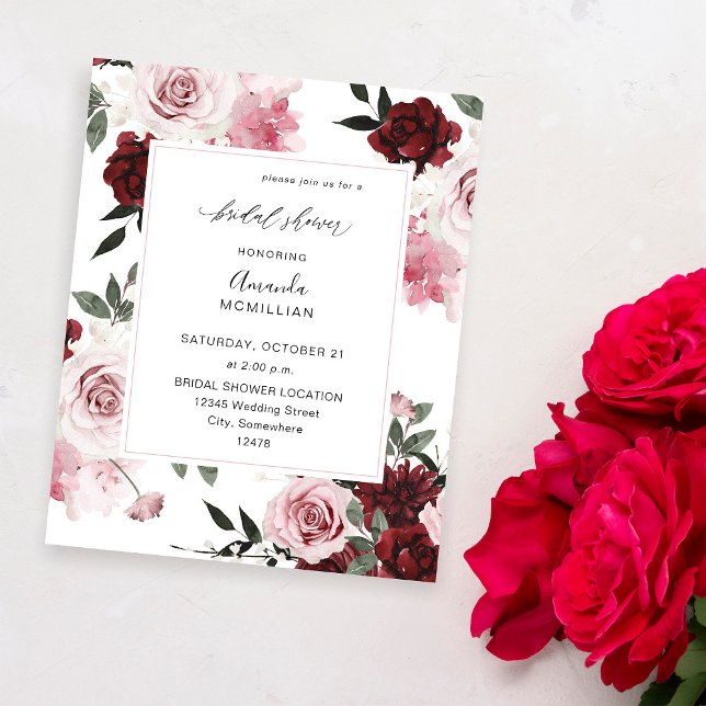 Budget Burgundy & Rosa 6 Blommigt Möhippa Flygblad (Skapare uppladdad)