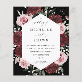 Budget Burgundy & Rosa 6 Blommigt - svart Flygblad