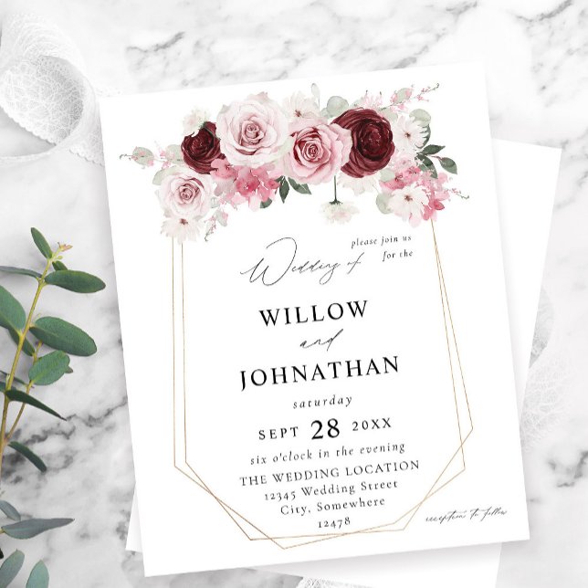 Budget Burgundy &  Rosa 6 Ele Blommigt Bröllop (Skapare uppladdad)