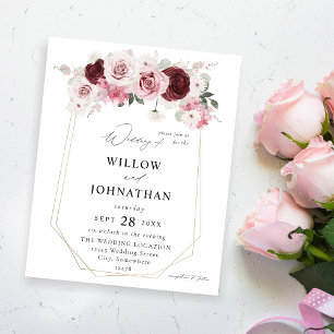 Budget Burgundy & Rosa 6 Ele Blommigt Bröllop Flygblad