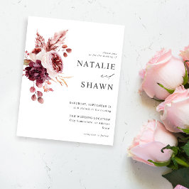 Budget Burgundy & Rosa Blommigt 8A Bröllop Flygblad