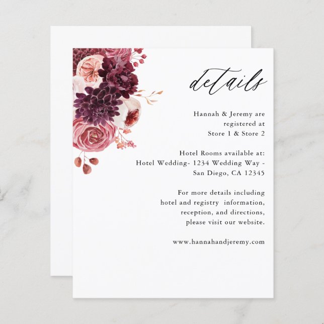 Budget Burgundy & Rosa Blommigt 8B Boho-informatio (Fram/baksida)