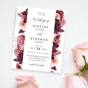 Budget Burgundy & Rosa Blommigt 8B Bröllop Flygblad