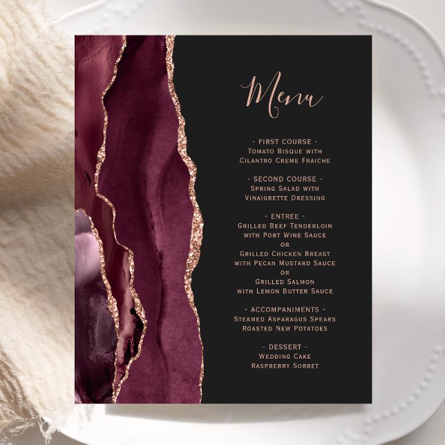 Budget Burgundy Rose Guld Agat Mörk Bröllopsmeny (Skapare uppladdad)