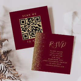 Budget Burgundy Rött Guld Bröllops QR-kod RSVP Tilläggskort