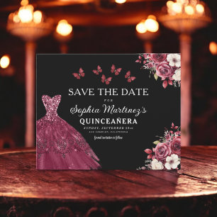 Budget Burgundy Save Date Birthday Quinceanera Flygblad