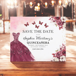 Budget Burgundy Save Date Birthday Quinceanera Flygblad