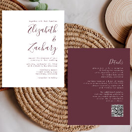Budget Burgundy Script QR-kod Bröllopsinbjudan