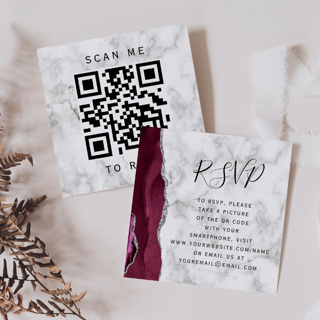 Budget Burgundy Silver Agat Bröllops QR-kod RSVP Tilläggskort (Skapare uppladdad)