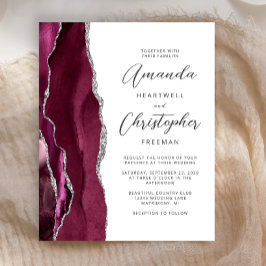 Budget Burgundy Silver Agat Bröllopsinbjudan