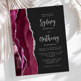 Budget Burgundy Silver Agat Kalligrafi Bröllop