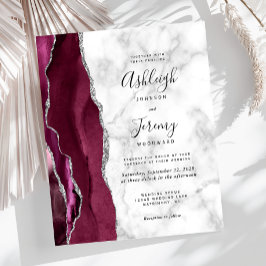 Budget Burgundy Silver Agat Marmor Bröllopsinbjuda