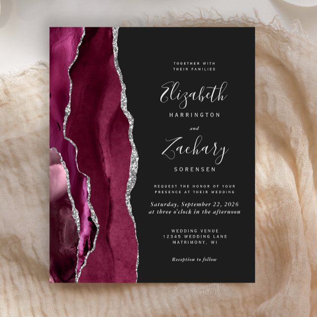 Budget Burgundy Silver Agat Mörkt Bröllopsinbjudan (Skapare uppladdad)