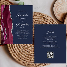 Budget Burgundy Silver Agat Navy QR-kod Bröllop