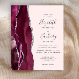 Budget Burgundy Silver Agate Blush Wedding Invite