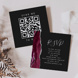 Budget Burgundy Silver Agate Dark QR Code RSVP Tilläggskort
