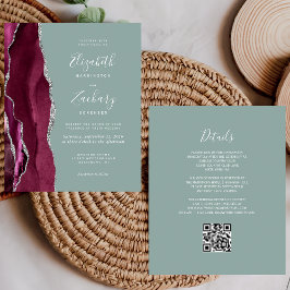 Budget Burgundy Silver Agate Sage QR-kod Bröllop