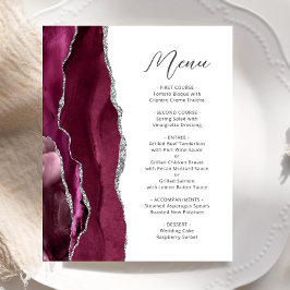Budget Burgundy Silver Agate Script Bröllopsmeny