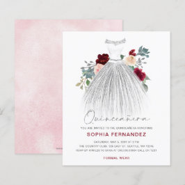 Budget Burgundy Silver glitter Dress Quinceañera