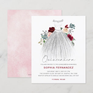 Budget Burgundy Silver glitter Dress Quinceañera