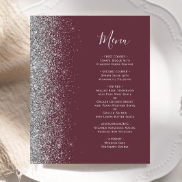 Budget Burgundy Silver Glitter Kant Bröllopsmeny