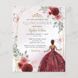Budget Burgundy Tan Princess Quinceañera Inbjudan