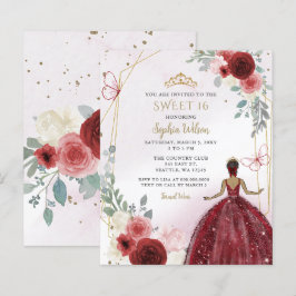 Budget Burgundy Tan Princess Sweet 16 Inbjudan