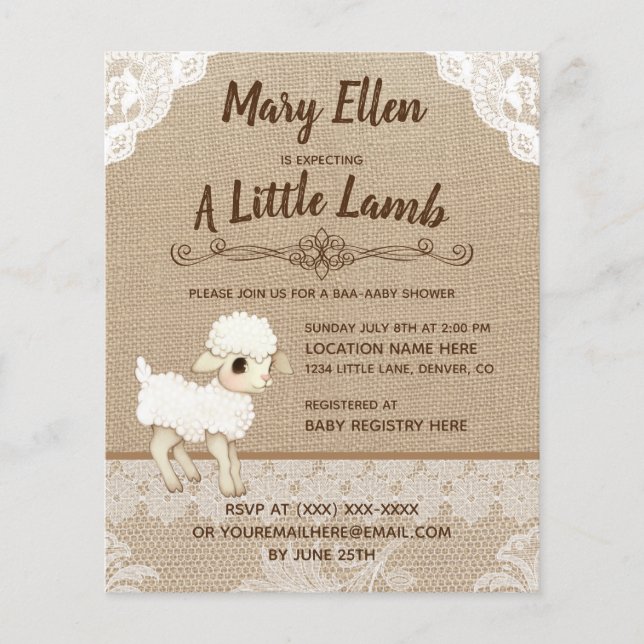 BUDGET Burlap Little Lamb Baby Shower-inbjudan (Framsida)