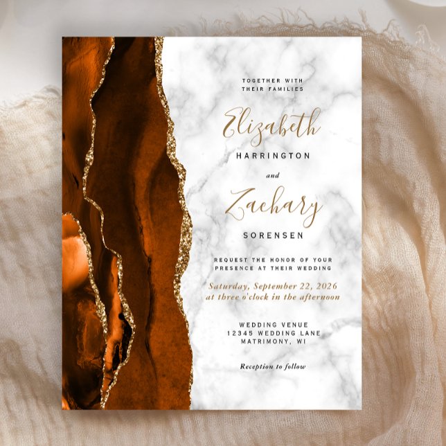 Budget Burnt Orange Agate Marble bröllopsinbjudan (Skapare uppladdad)