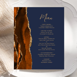 Budget Burnt Orange Agate Navy Blue Bröllop Menu